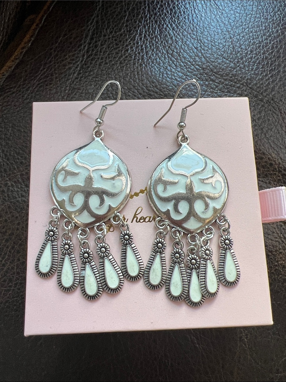 Nomadic jewelry - Turquoise enamel Silver-Tone Dangle Earrings